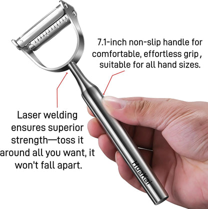 2 in1Julienne Vegetable Peeler,Stainless Steel Silver | julienne shredder tool peels and slices into julienne strips; non-slip handle, suitable for both right- and left-handed users