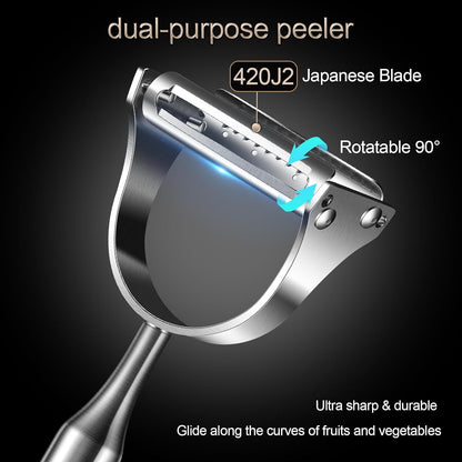 2 in1Julienne Vegetable Peeler,Stainless Steel Silver | julienne shredder tool peels and slices into julienne strips; non-slip handle, suitable for both right- and left-handed users