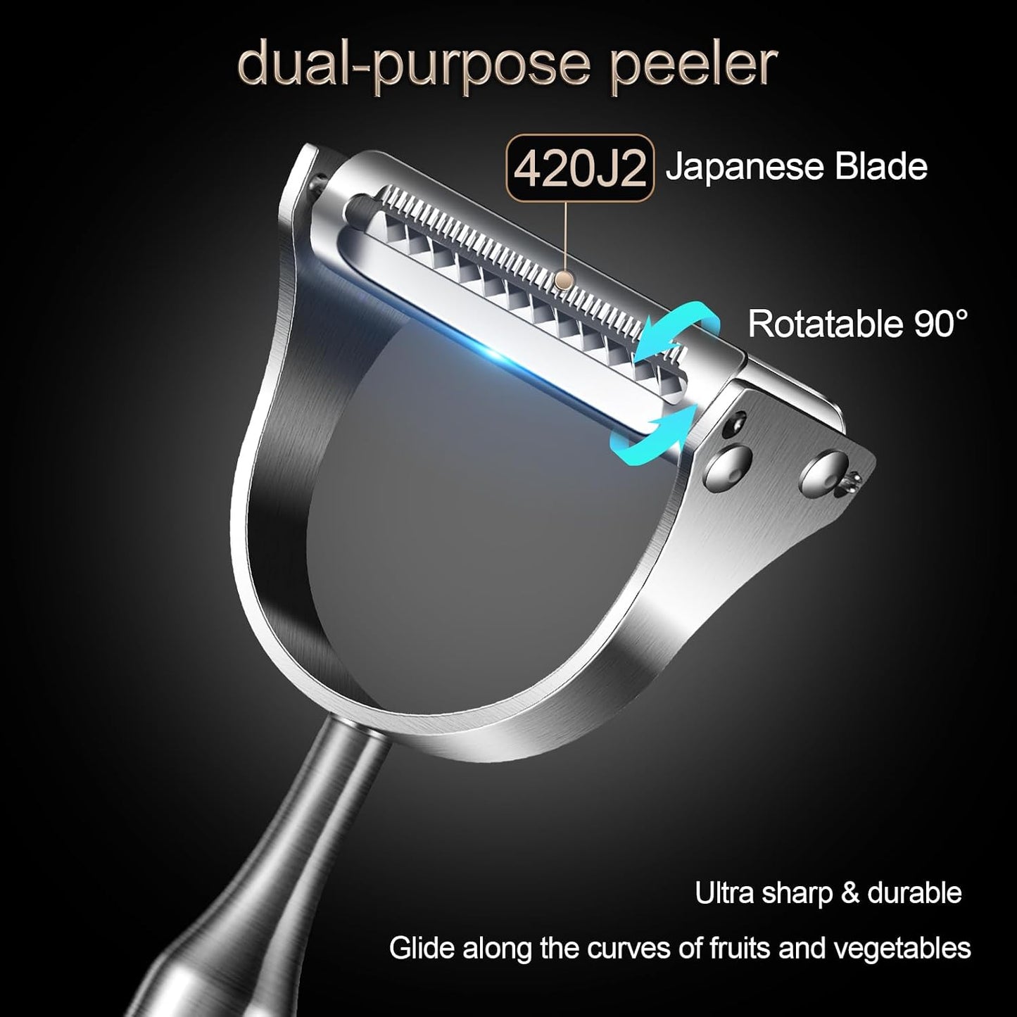 2 in1Julienne Vegetable Peeler,Stainless Steel Silver | julienne shredder tool peels and slices into julienne strips; non-slip handle, suitable for both right- and left-handed users