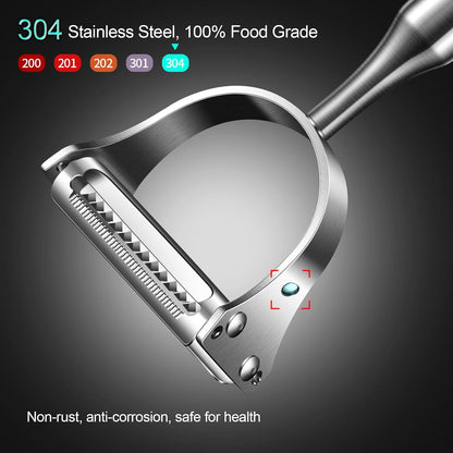 2 in1Julienne Vegetable Peeler,Stainless Steel Silver | julienne shredder tool peels and slices into julienne strips; non-slip handle, suitable for both right- and left-handed users