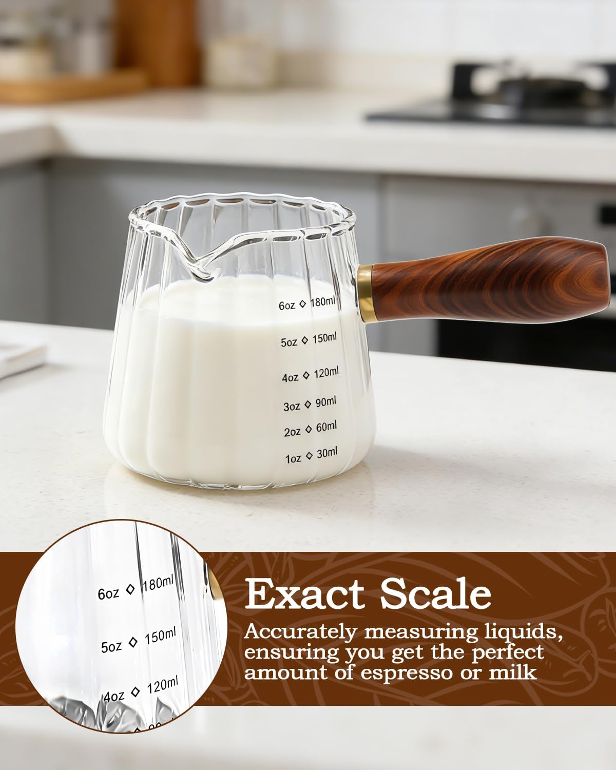 6oz Espresso Cups, V-Spout Espresso Shot Cups, Ribbed Milk Frothing Pitcher