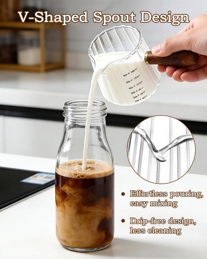 6oz Espresso Cups, V-Spout Espresso Shot Cups, Ribbed Milk Frothing Pitcher