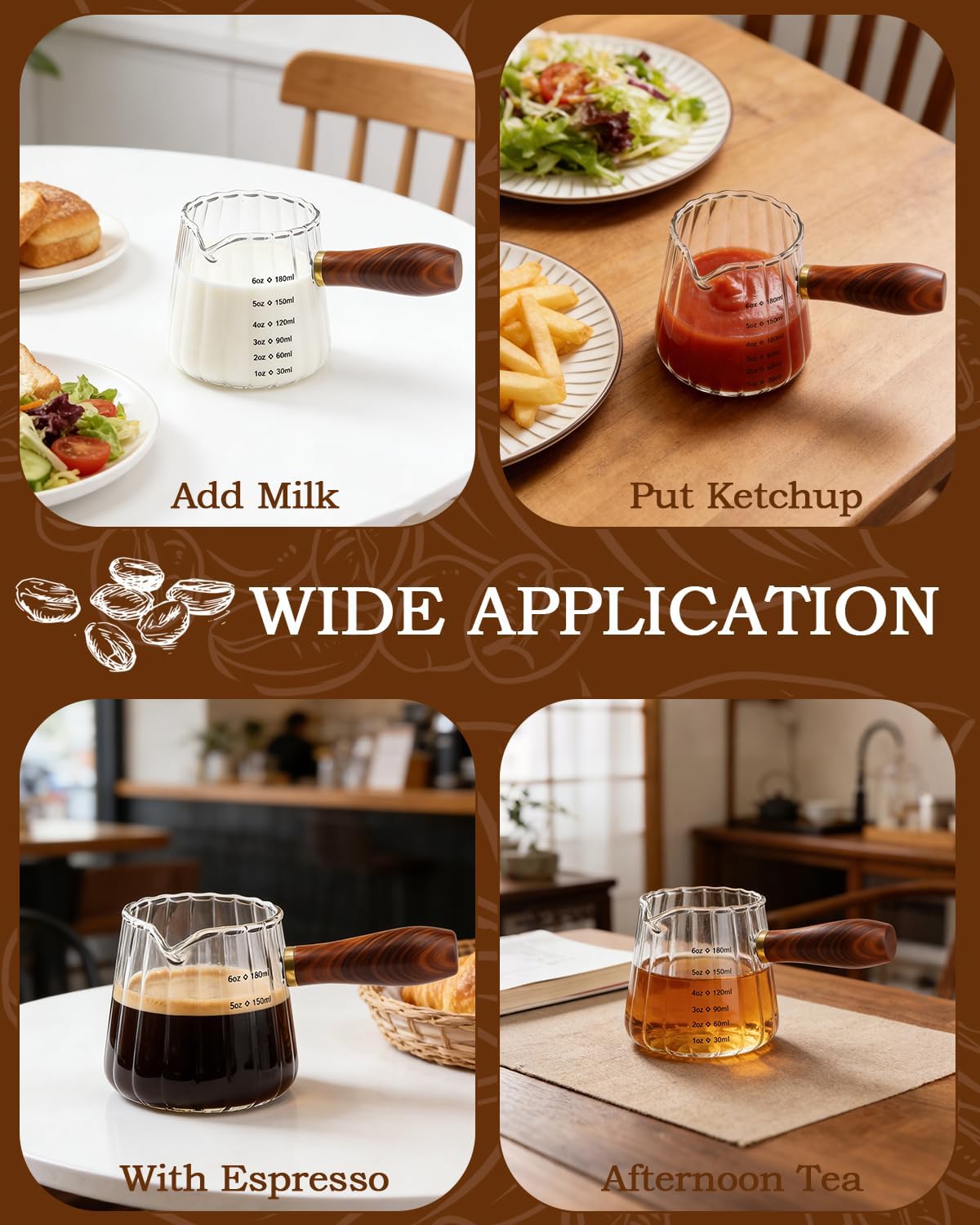 6oz Espresso Cups, V-Spout Espresso Shot Cups, Ribbed Milk Frothing Pitcher