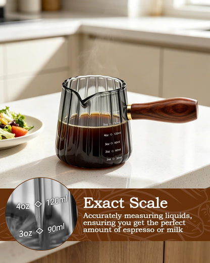 6oz Espresso Cups, V-Spout Espresso Shot Cups, Ribbed Milk Frothing Pitcher