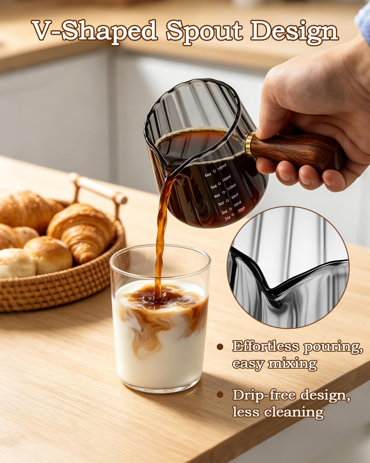 6oz Espresso Cups, V-Spout Espresso Shot Cups, Ribbed Milk Frothing Pitcher