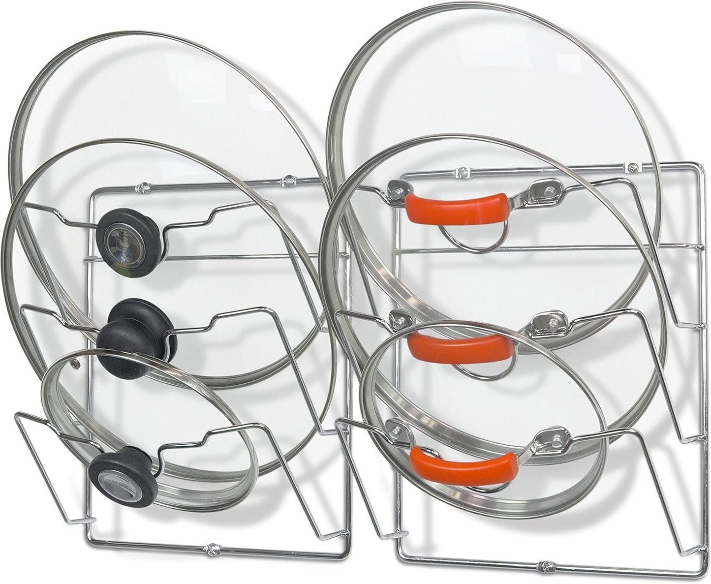 2-Pack Door/Wall Mount Pot Lid Organizer Rack, Chrome | Cabinet Door / Wall Mount, 9.5" W x 4.5" D x 11.5" H
