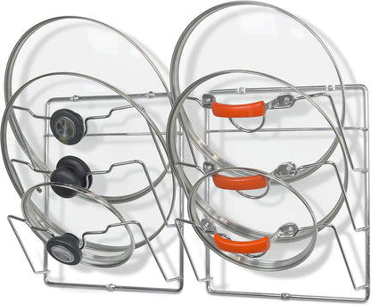 2-Pack Door/Wall Mount Pot Lid Organizer Rack, Chrome | Cabinet Door / Wall Mount, 9.5" W x 4.5" D x 11.5" H