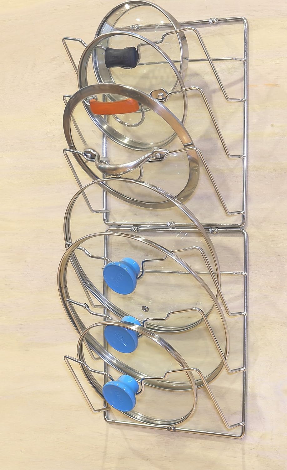 2-Pack Door/Wall Mount Pot Lid Organizer Rack, Chrome | Cabinet Door / Wall Mount, 9.5" W x 4.5" D x 11.5" H