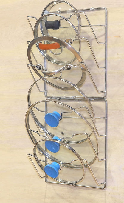 2-Pack Door/Wall Mount Pot Lid Organizer Rack, Chrome | Cabinet Door / Wall Mount, 9.5" W x 4.5" D x 11.5" H