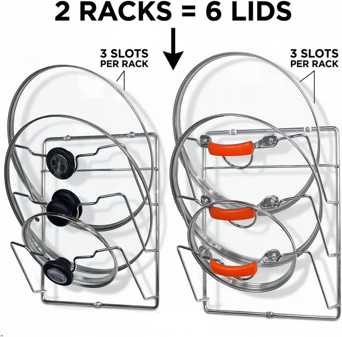 2-Pack Door/Wall Mount Pot Lid Organizer Rack, Chrome | Cabinet Door / Wall Mount, 9.5" W x 4.5" D x 11.5" H