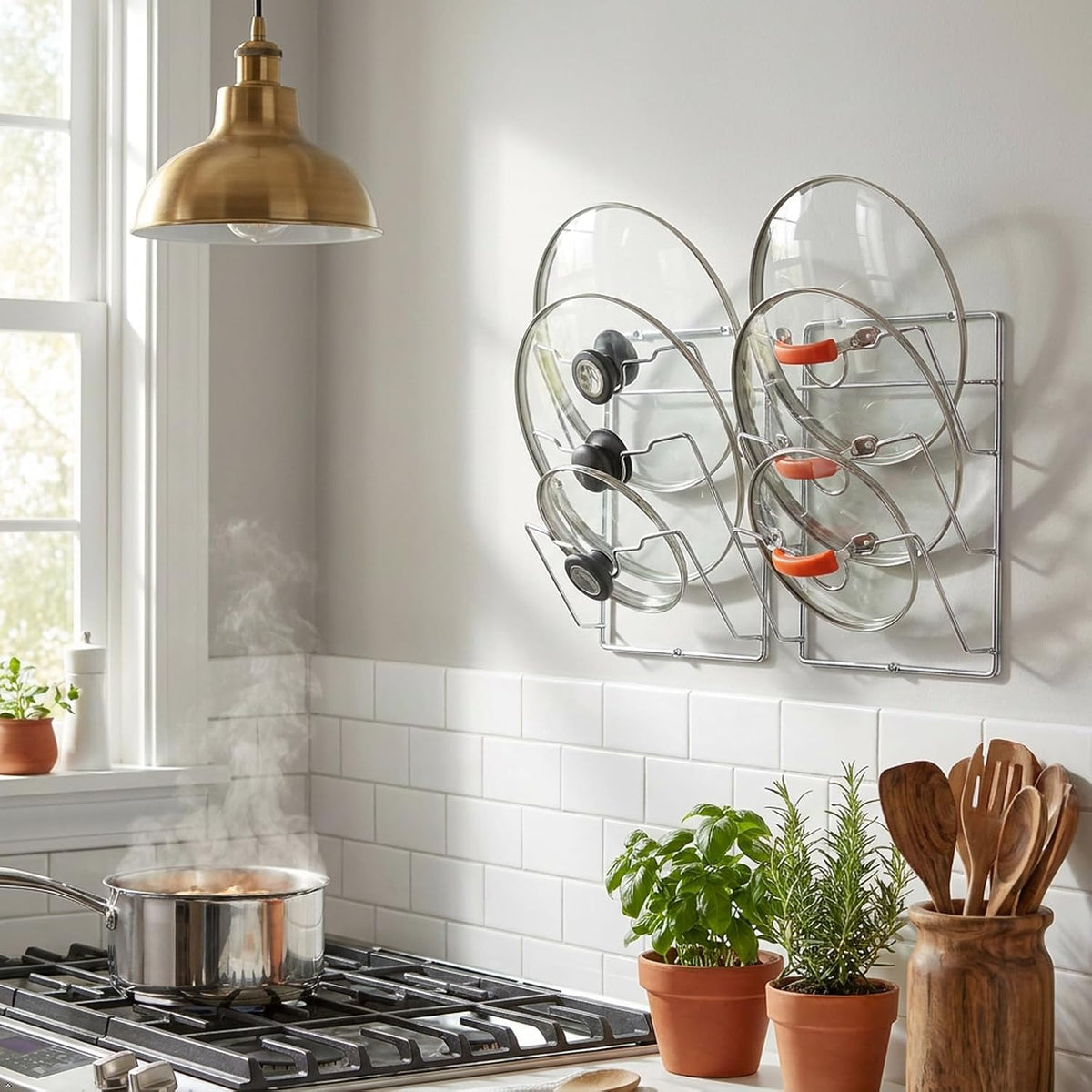 2-Pack Door/Wall Mount Pot Lid Organizer Rack, Chrome | Cabinet Door / Wall Mount, 9.5" W x 4.5" D x 11.5" H