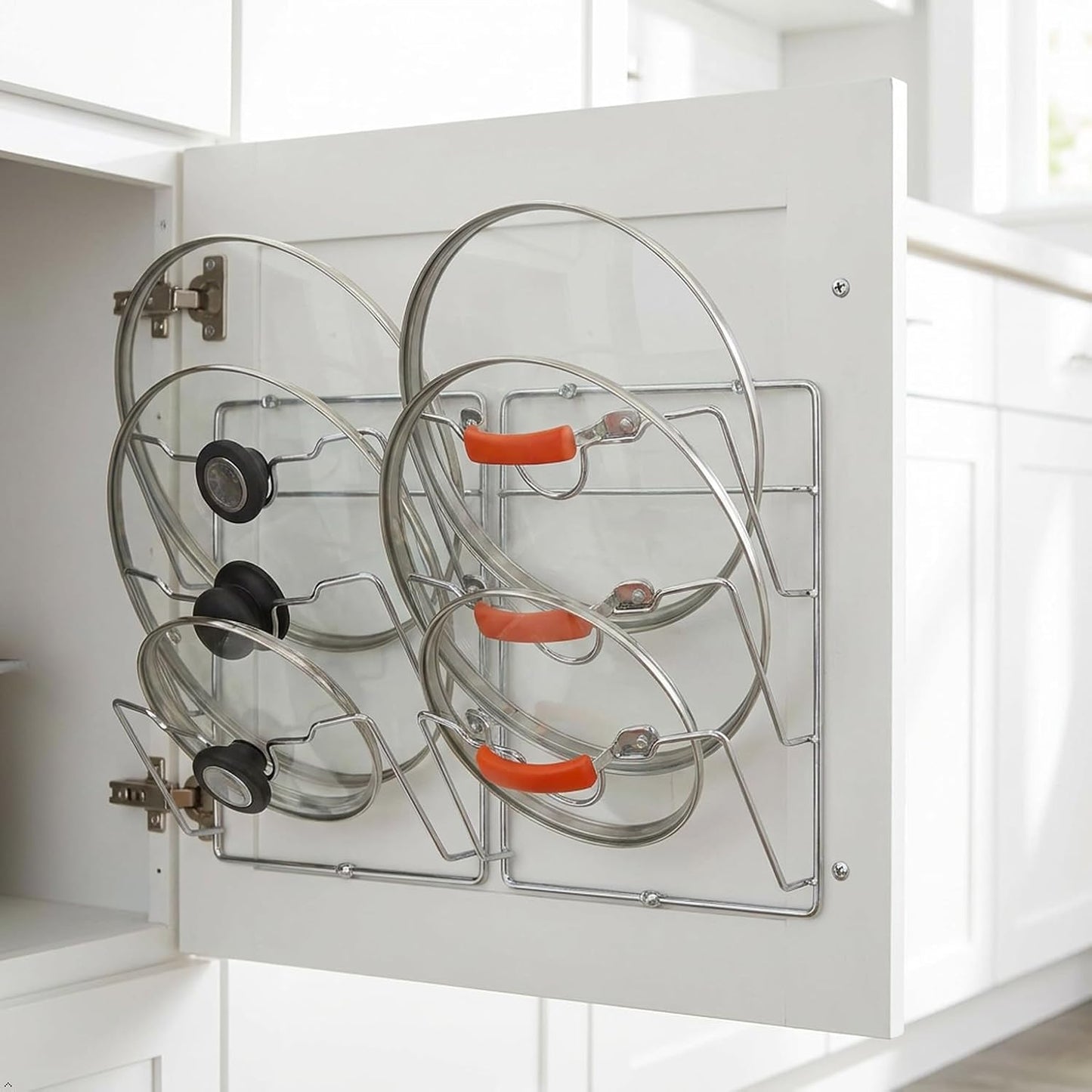 2-Pack Door/Wall Mount Pot Lid Organizer Rack, Chrome | Cabinet Door / Wall Mount, 9.5" W x 4.5" D x 11.5" H