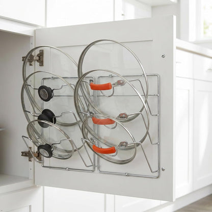 2-Pack Door/Wall Mount Pot Lid Organizer Rack, Chrome | Cabinet Door / Wall Mount, 9.5" W x 4.5" D x 11.5" H