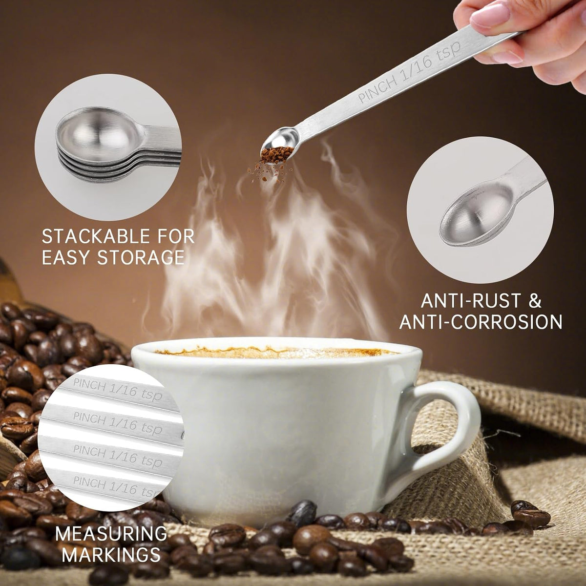 4 PCS 1/4 Teaspoon (1/4 Tsp | 1.25 mL | 1.25 cc) Single Measuring Spoon, Stainless Steel 1/4 Tsp Small Measuring Spoon Mini Measuring Spoons