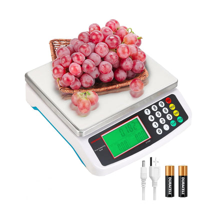 Large Digital Kitchen Scale 30KG Commercial Food Scale 66LB for Baking Bread Meat Stainless Steel Price Computing Scale LCD Display,Prep Counting Scale for Parts and Coins Adapter Included (Blue)