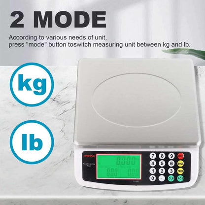 Large Digital Kitchen Scale 30KG Commercial Food Scale 66LB for Baking Bread Meat Stainless Steel Price Computing Scale LCD Display,Prep Counting Scale for Parts and Coins Adapter Included (Blue)