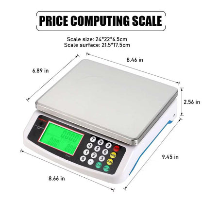 Large Digital Kitchen Scale 30KG Commercial Food Scale 66LB for Baking Bread Meat Stainless Steel Price Computing Scale LCD Display,Prep Counting Scale for Parts and Coins Adapter Included (Blue)