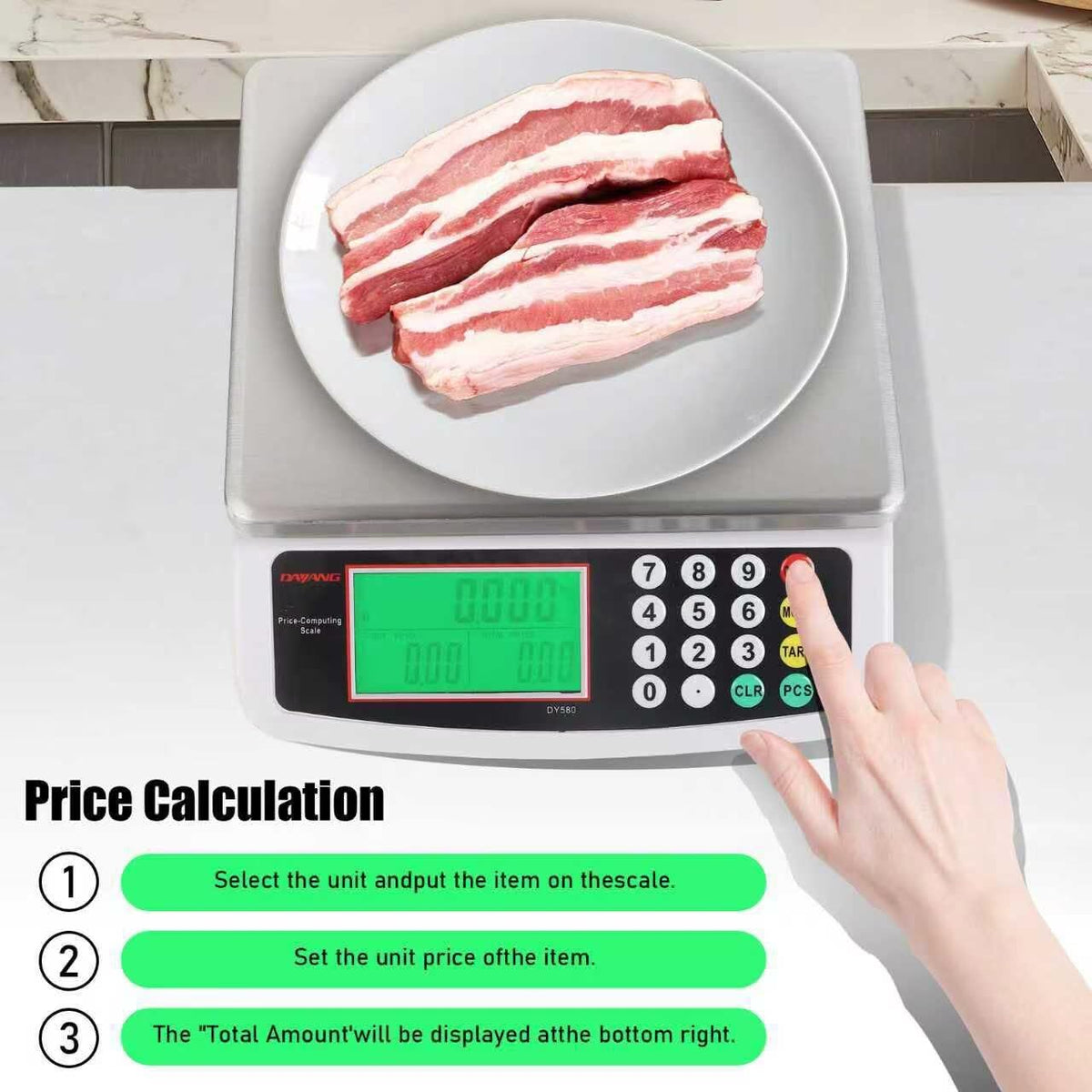 Large Digital Kitchen Scale 30KG Commercial Food Scale 66LB for Baking Bread Meat Stainless Steel Price Computing Scale LCD Display,Prep Counting Scale for Parts and Coins Adapter Included (Blue)