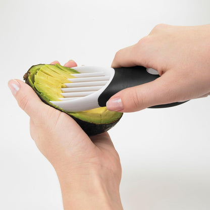 Good Grips 3-in-1 Avocado Slicer, White | Removes pits cleanly and slices effortlessly to speed up food prep, perfect for high-volume commercial catering kitchens.