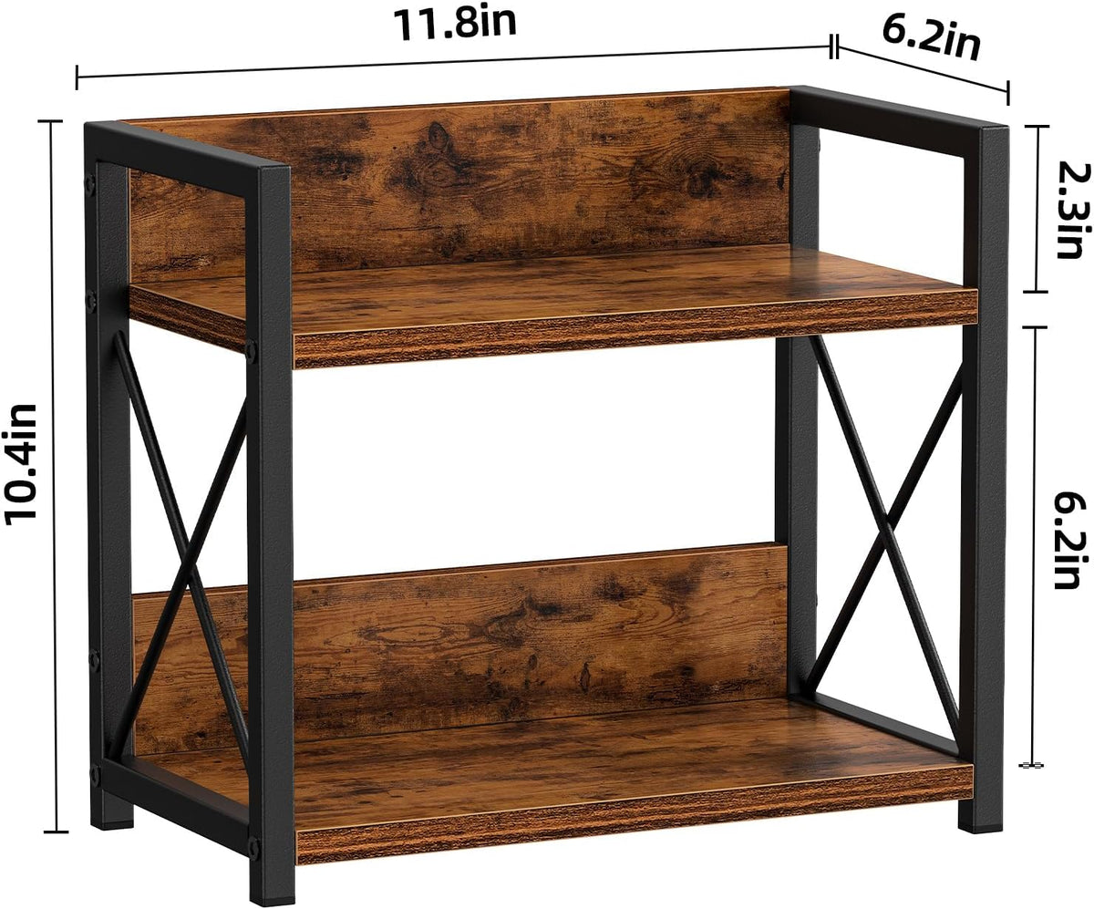 Countertop Shelf Organizer, 2 Tier Kitchen Spice Rack for Countertop, Wood Coffee Counter Shelf Organizer for Home (Brown, S)