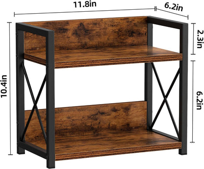 Countertop Shelf Organizer, 2 Tier Kitchen Spice Rack for Countertop, Wood Coffee Counter Shelf Organizer for Home (Brown, S)