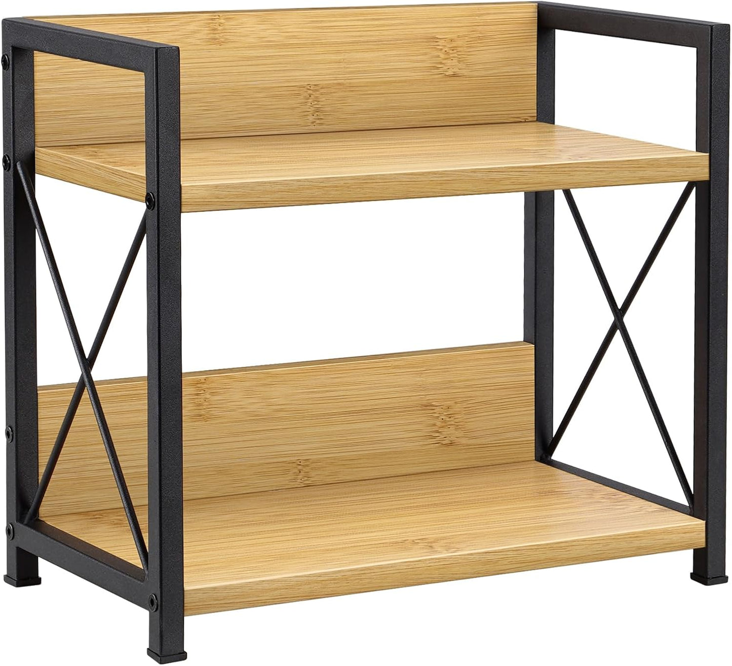 Countertop Shelf Organizer, 2 Tier Kitchen Spice Rack for Countertop, Wood Coffee Counter Shelf Organizer for Home (Brown, S)