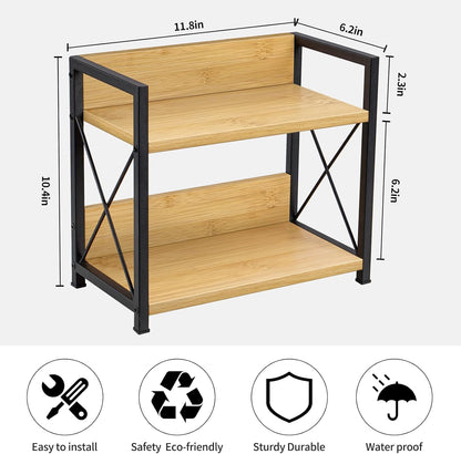 Countertop Shelf Organizer, 2 Tier Kitchen Spice Rack for Countertop, Wood Coffee Counter Shelf Organizer for Home (Brown, S)