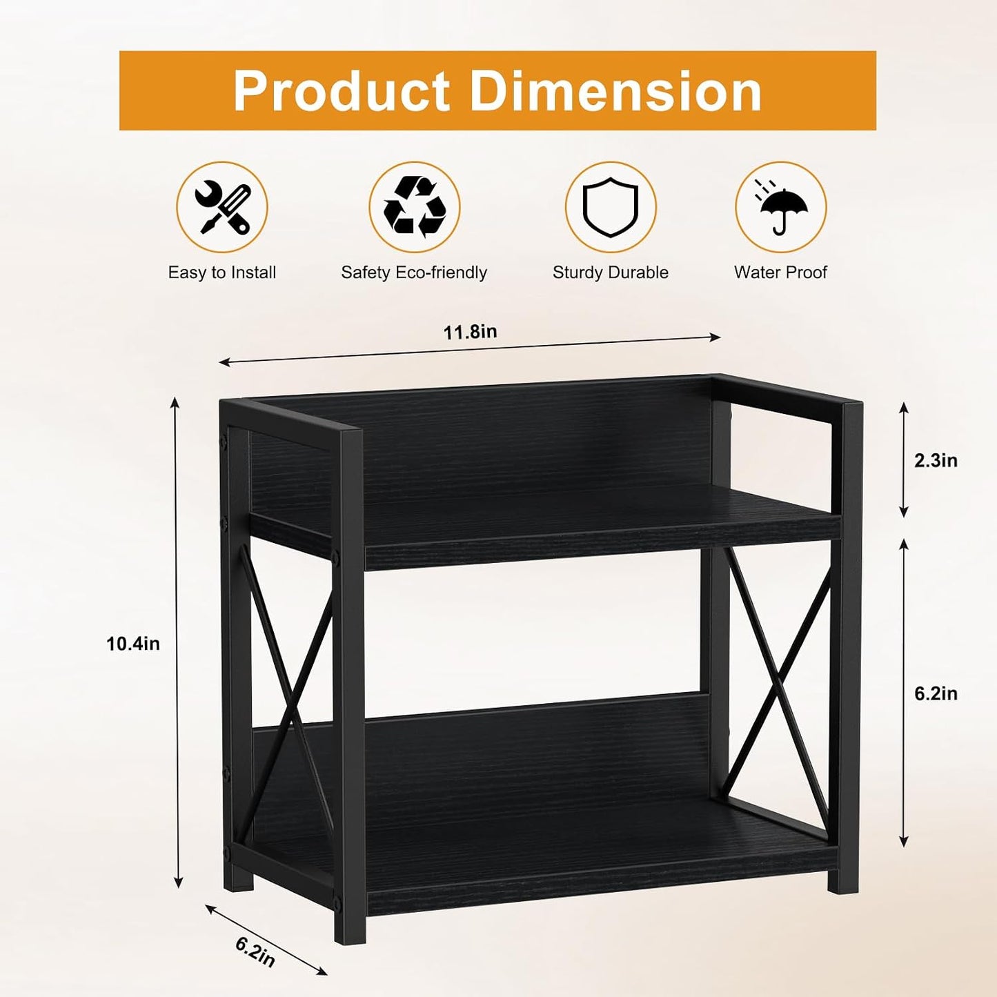 Countertop Shelf Organizer, 2 Tier Kitchen Spice Rack for Countertop, Wood Coffee Counter Shelf Organizer for Home (Brown, S)