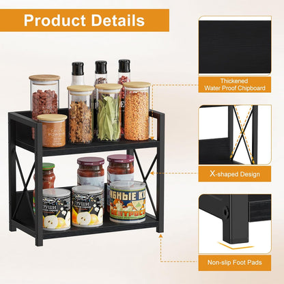 Countertop Shelf Organizer, 2 Tier Kitchen Spice Rack for Countertop, Wood Coffee Counter Shelf Organizer for Home (Brown, S)