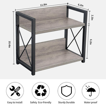 Countertop Shelf Organizer, 2 Tier Kitchen Spice Rack for Countertop, Wood Coffee Counter Shelf Organizer for Home (Brown, S)