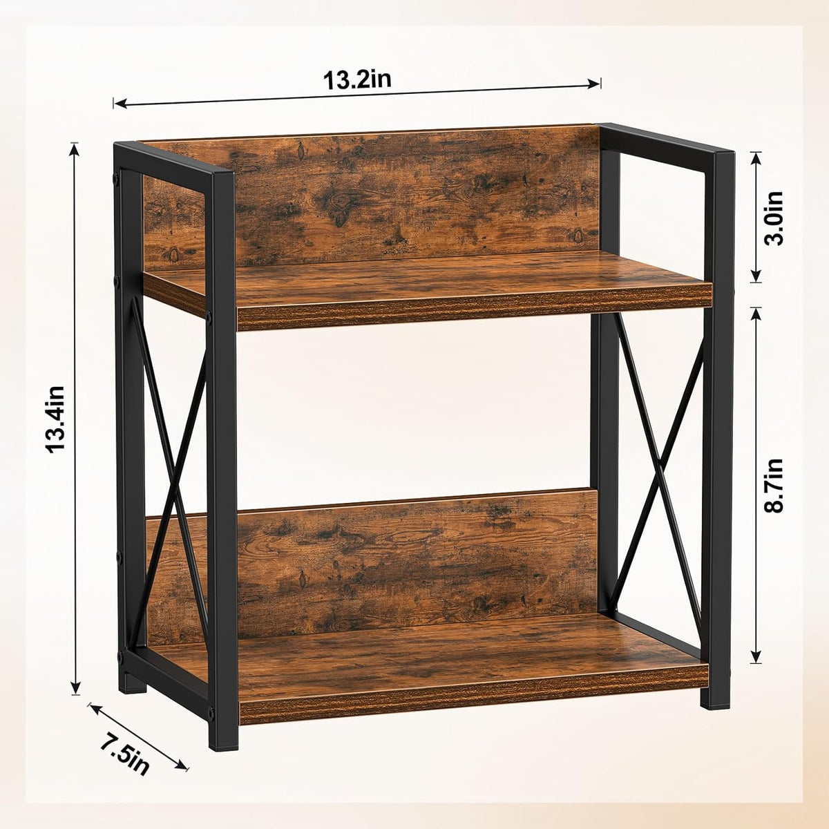 Countertop Shelf Organizer, 2 Tier Kitchen Spice Rack for Countertop, Wood Coffee Counter Shelf Organizer for Home (Brown, S)