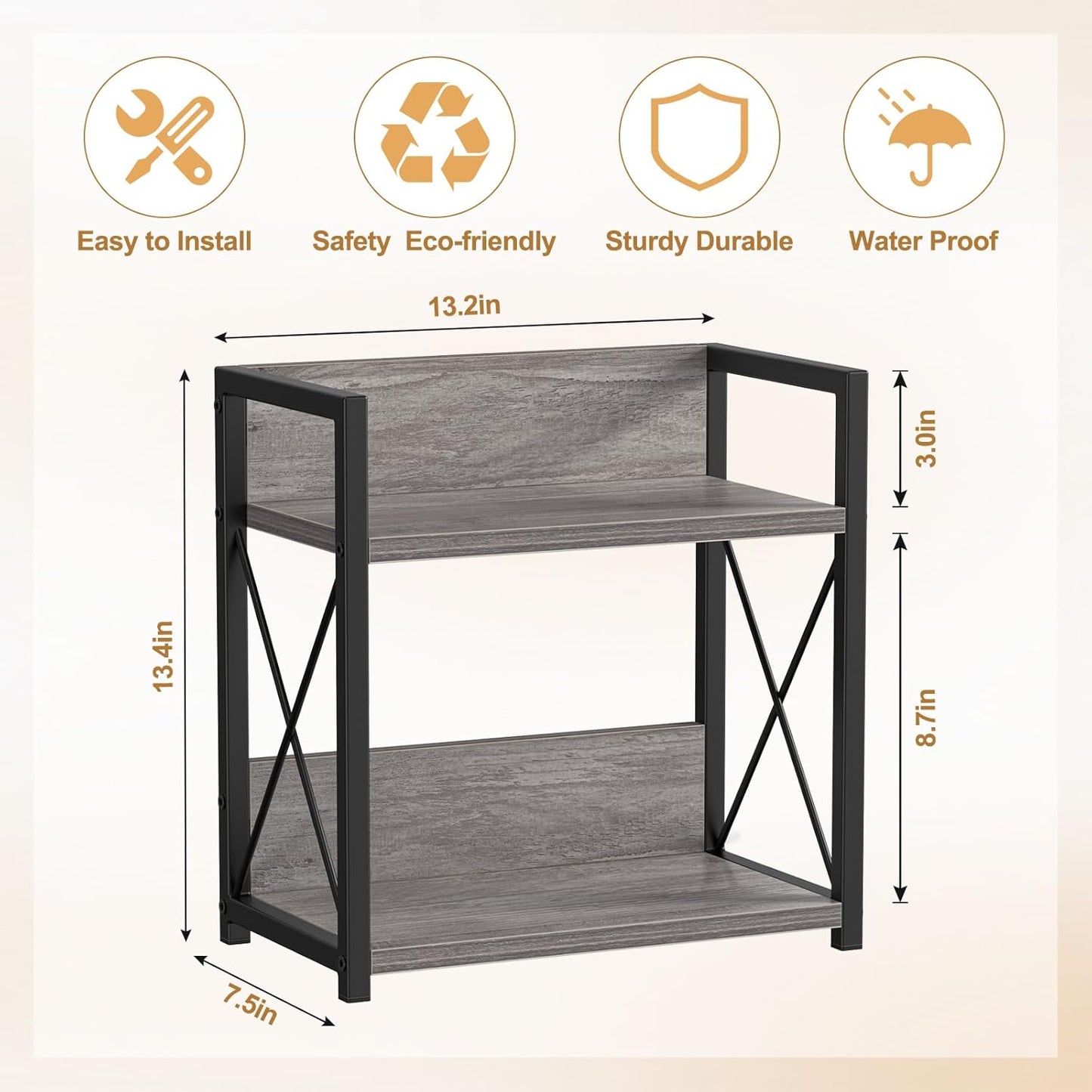 Countertop Shelf Organizer, 2 Tier Kitchen Spice Rack for Countertop, Wood Coffee Counter Shelf Organizer for Home (Brown, S)