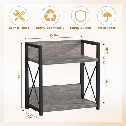 Countertop Shelf Organizer, 2 Tier Kitchen Spice Rack for Countertop, Wood Coffee Counter Shelf Organizer for Home (Brown, S)