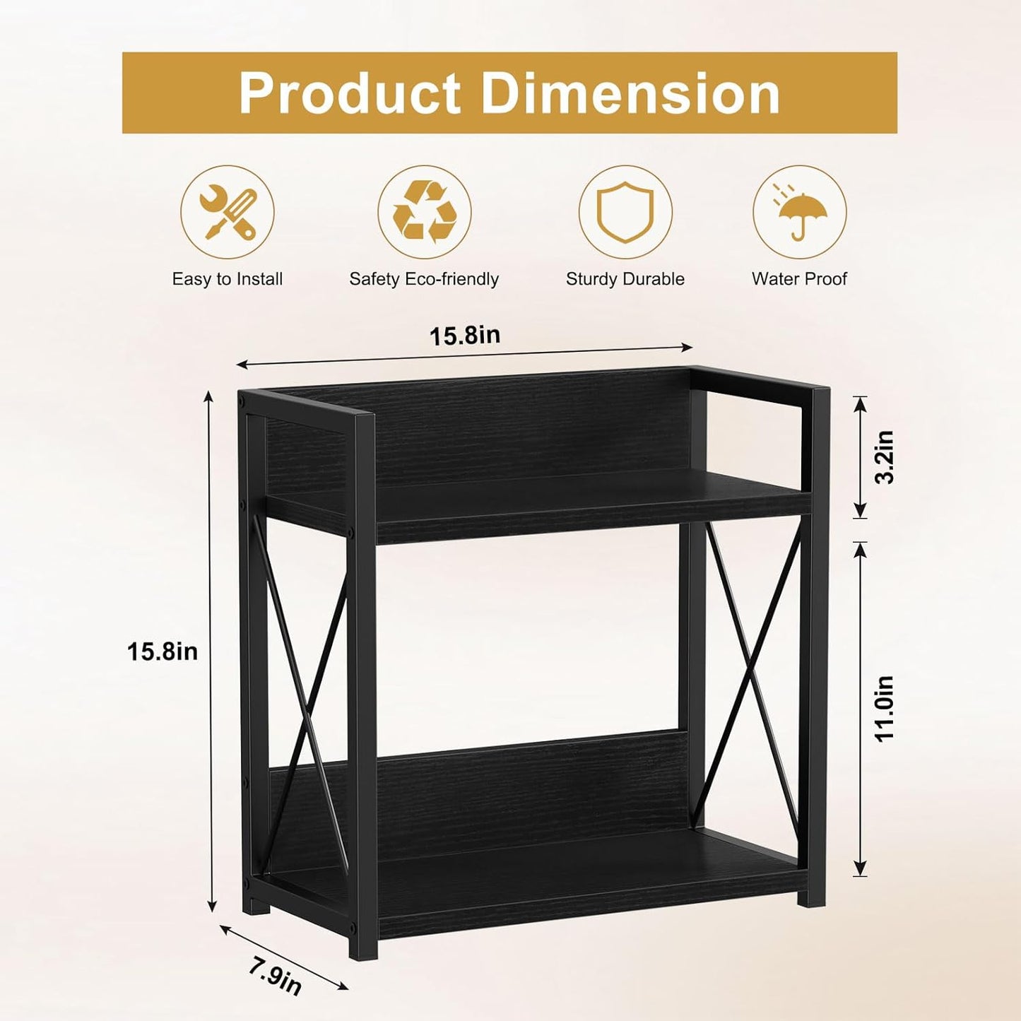 Countertop Shelf Organizer, 2 Tier Kitchen Spice Rack for Countertop, Wood Coffee Counter Shelf Organizer for Home (Brown, S)