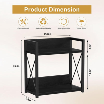 Countertop Shelf Organizer, 2 Tier Kitchen Spice Rack for Countertop, Wood Coffee Counter Shelf Organizer for Home (Brown, S)