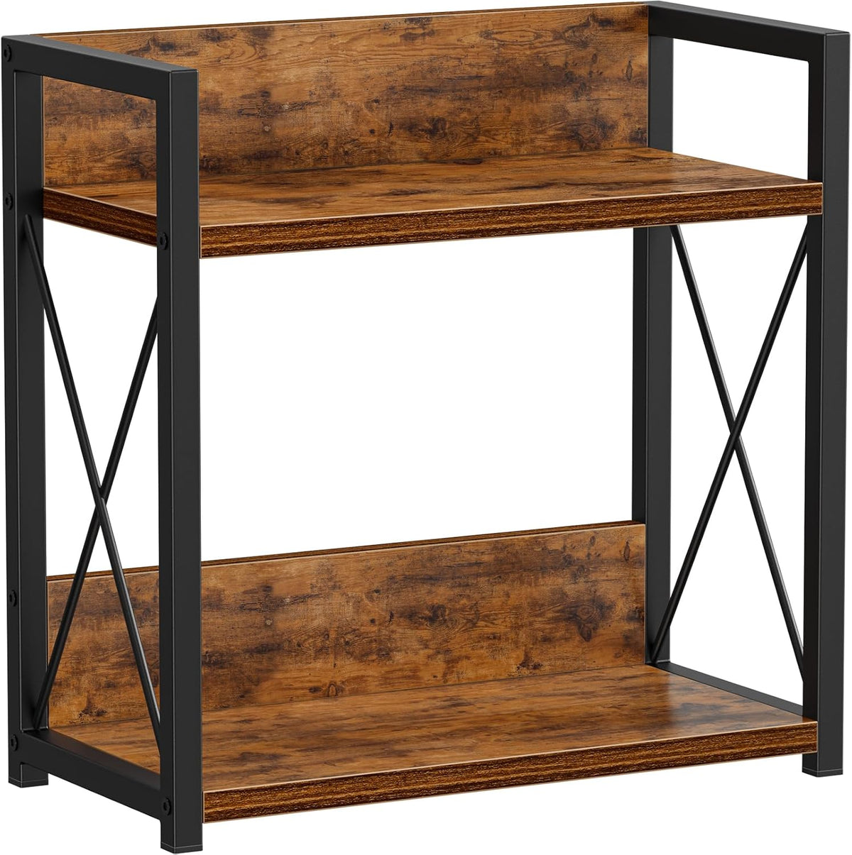 Countertop Shelf Organizer, 2 Tier Kitchen Spice Rack for Countertop, Wood Coffee Counter Shelf Organizer for Home (Brown, S)