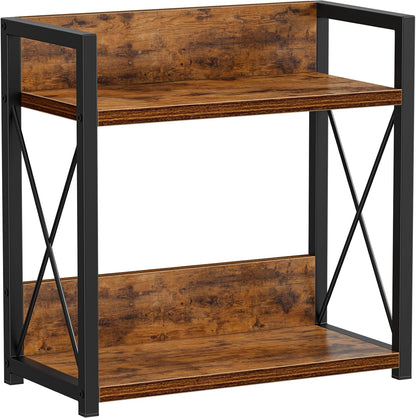 Countertop Shelf Organizer, 2 Tier Kitchen Spice Rack for Countertop, Wood Coffee Counter Shelf Organizer for Home (Brown, S)