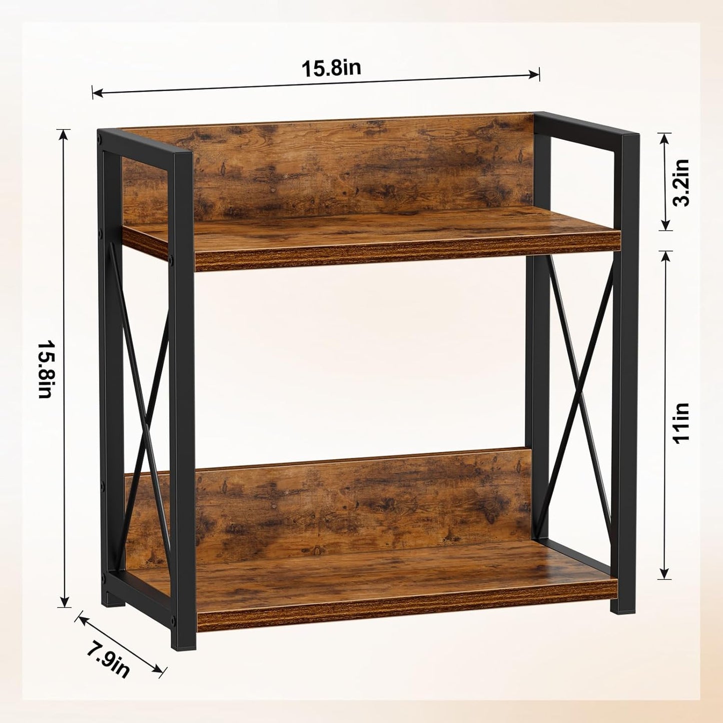 Countertop Shelf Organizer, 2 Tier Kitchen Spice Rack for Countertop, Wood Coffee Counter Shelf Organizer for Home (Brown, S)