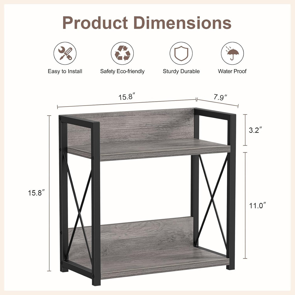 Countertop Shelf Organizer, 2 Tier Kitchen Spice Rack for Countertop, Wood Coffee Counter Shelf Organizer for Home (Brown, S)