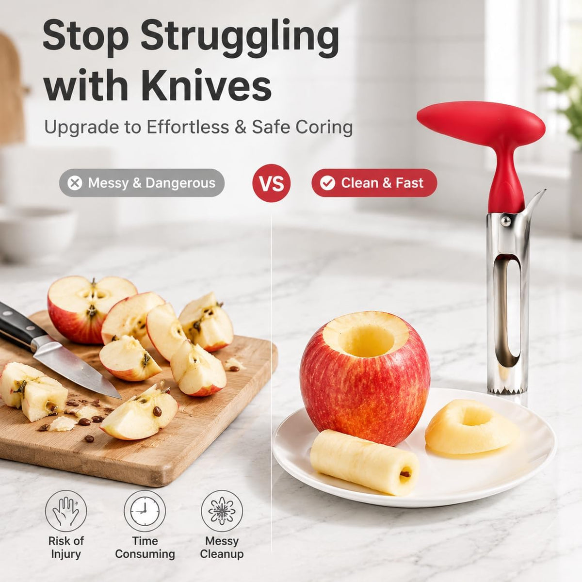 Stainless Steel Apple Corer, Red T-Handle