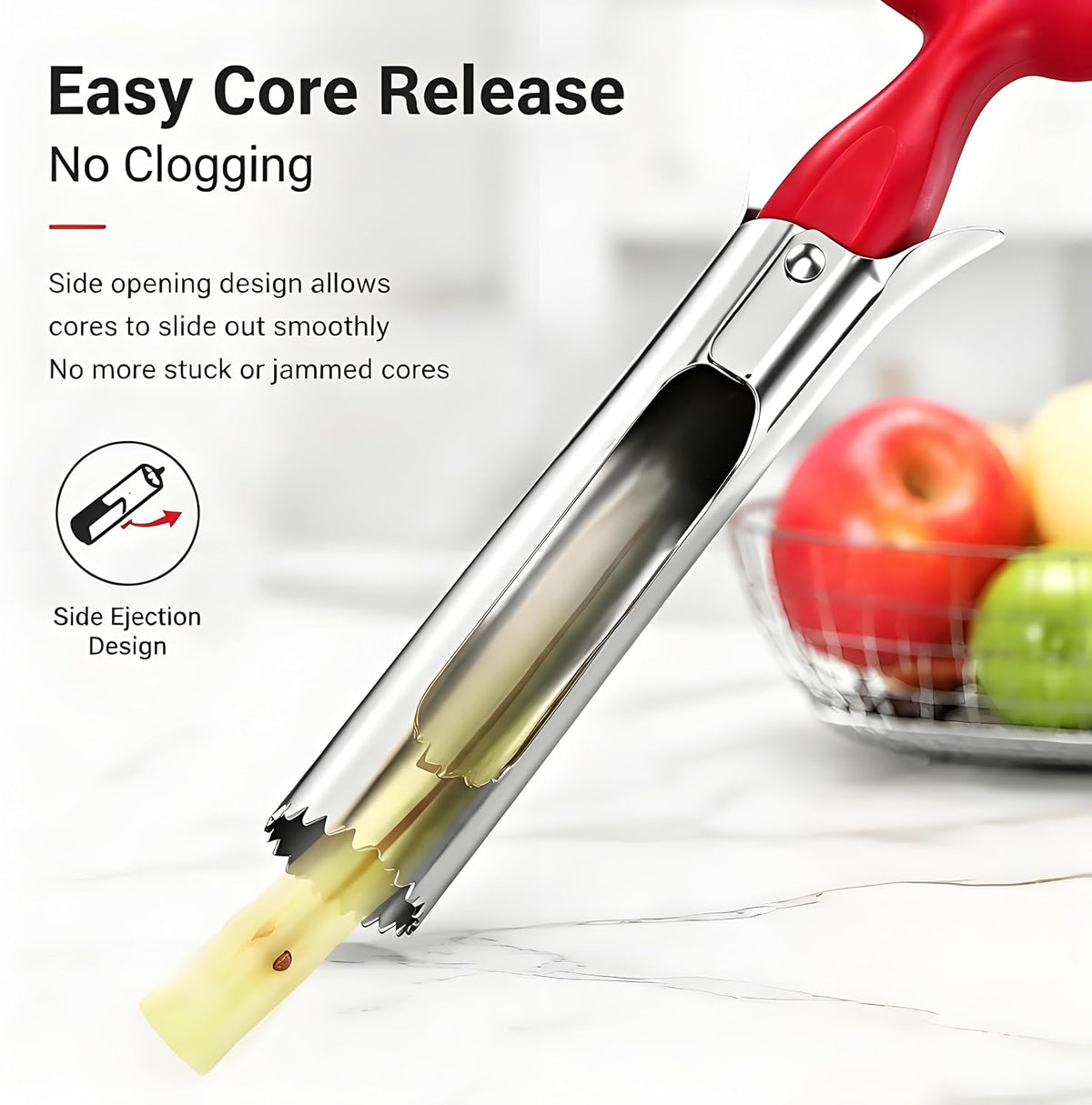 Stainless Steel Apple Corer, Red T-Handle