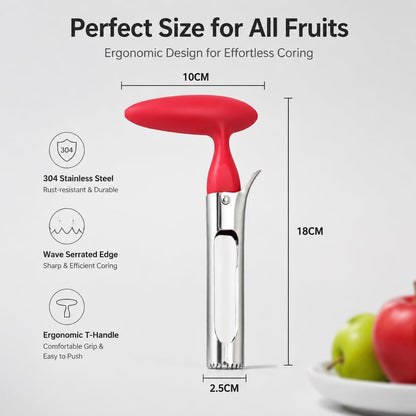 Stainless Steel Apple Corer, Red T-Handle