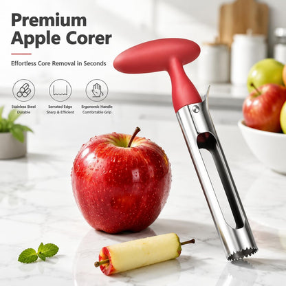 Stainless Steel Apple Corer, Red T-Handle