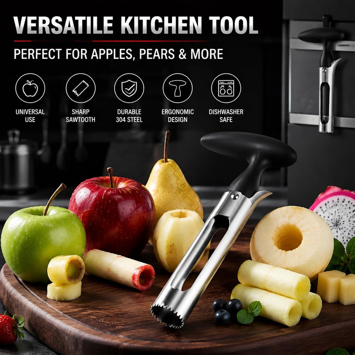 Stainless Steel Apple Corer, Red T-Handle