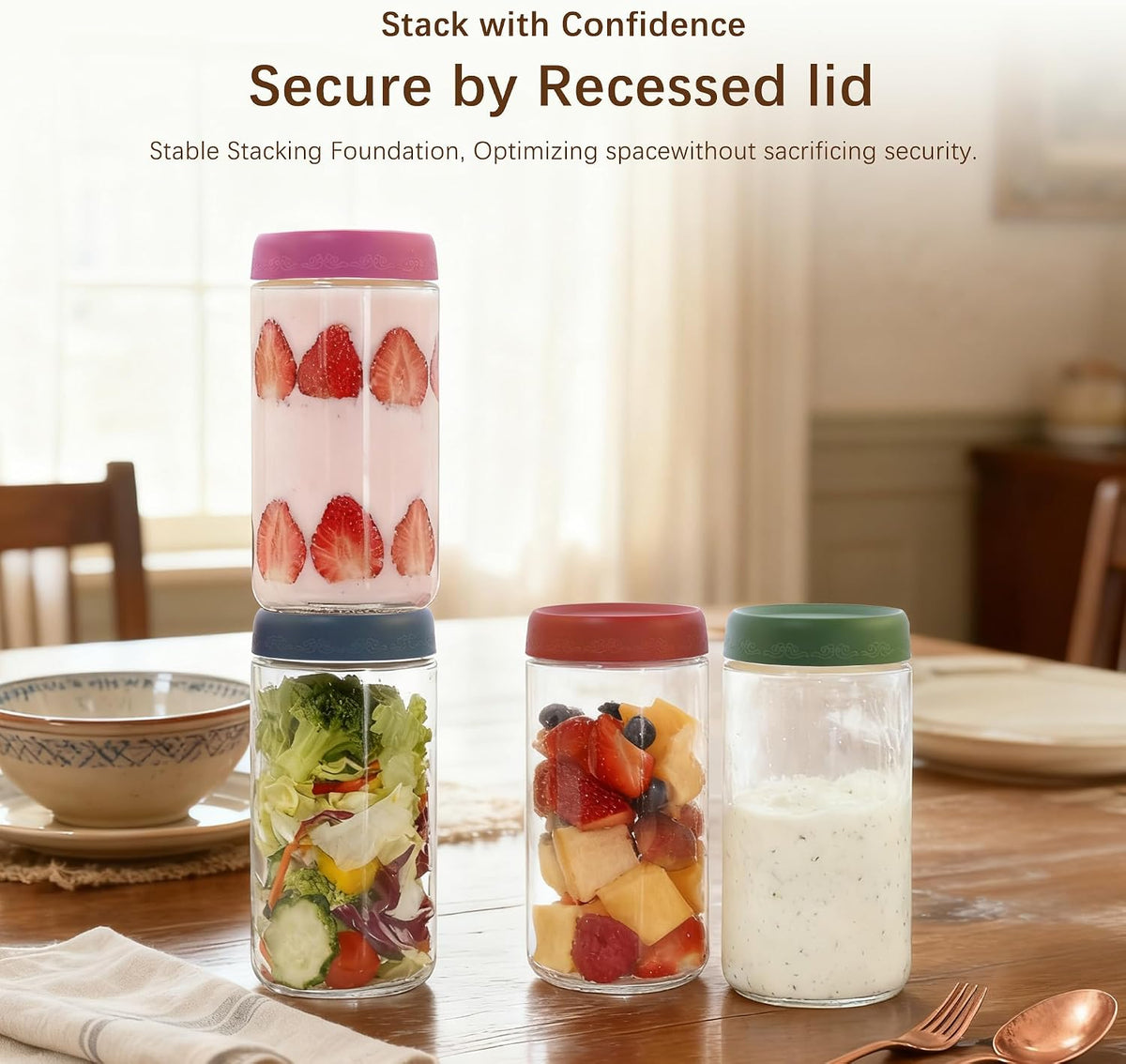 4 OZ Salad Dressing Jar 8 Pack, Airtight Leakproof Bulk Small Glass Sauce Jar with Lids, Reusable for Lunch Box, Bento, Travel & Meal Prep(4 OZ-8Pack)