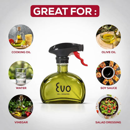 Evo Glass Oil Sprayer, Non-Aerosol For Olive Oil, Cooking Oils And Vinegars, Green, 6-Ounce Capacity, For Grilling, Roasting, Air Frying, Baking And Salad Prep