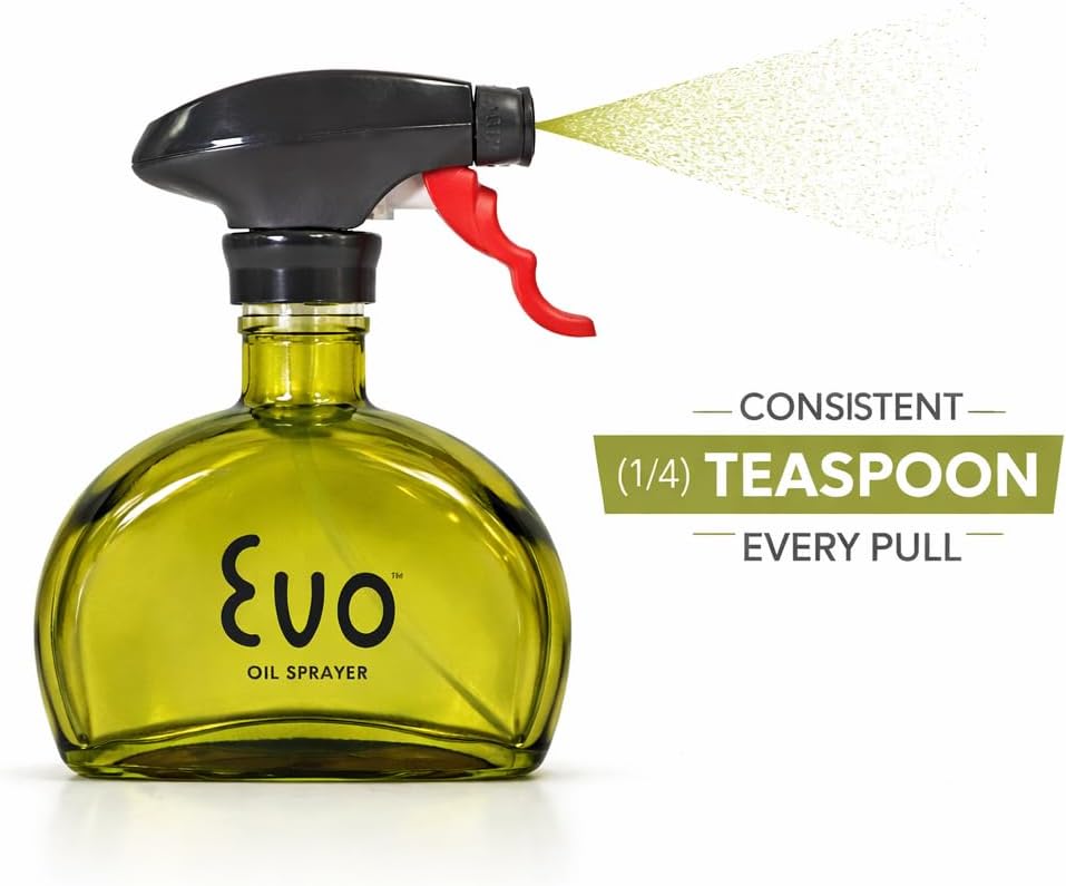 Evo Glass Oil Sprayer, Non-Aerosol For Olive Oil, Cooking Oils And Vinegars, Green, 6-Ounce Capacity, For Grilling, Roasting, Air Frying, Baking And Salad Prep