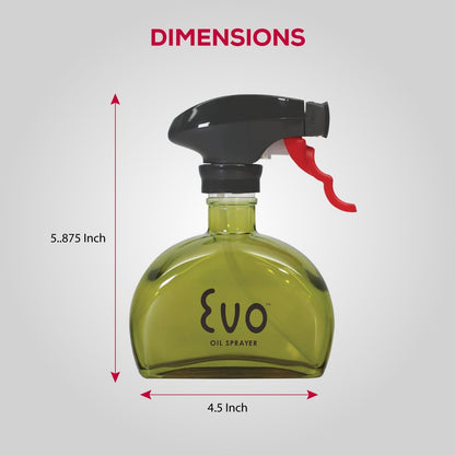 Evo Glass Oil Sprayer, Non-Aerosol For Olive Oil, Cooking Oils And Vinegars, Green, 6-Ounce Capacity, For Grilling, Roasting, Air Frying, Baking And Salad Prep
