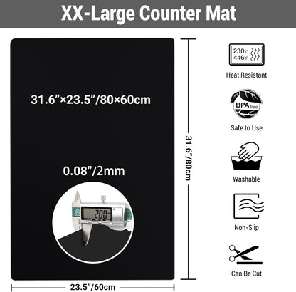 35.6x23.5in 2mm Silicone Mats for Kitchen Counter, Thick Heat Resistant Silicone Mat, Extra Large Non-Stick Pastry Mat Glass Top Stove Cover Countertop Protector for Baking Coffee Bar Translucent