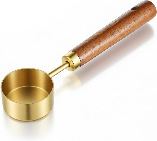 Gold Coffee Measuring Spoon, Stainless Steel Teaspoon Scoop, Walnut Handle, 15ml Capacity Tablespoon, Gold Plated for Coffee Tea, and More